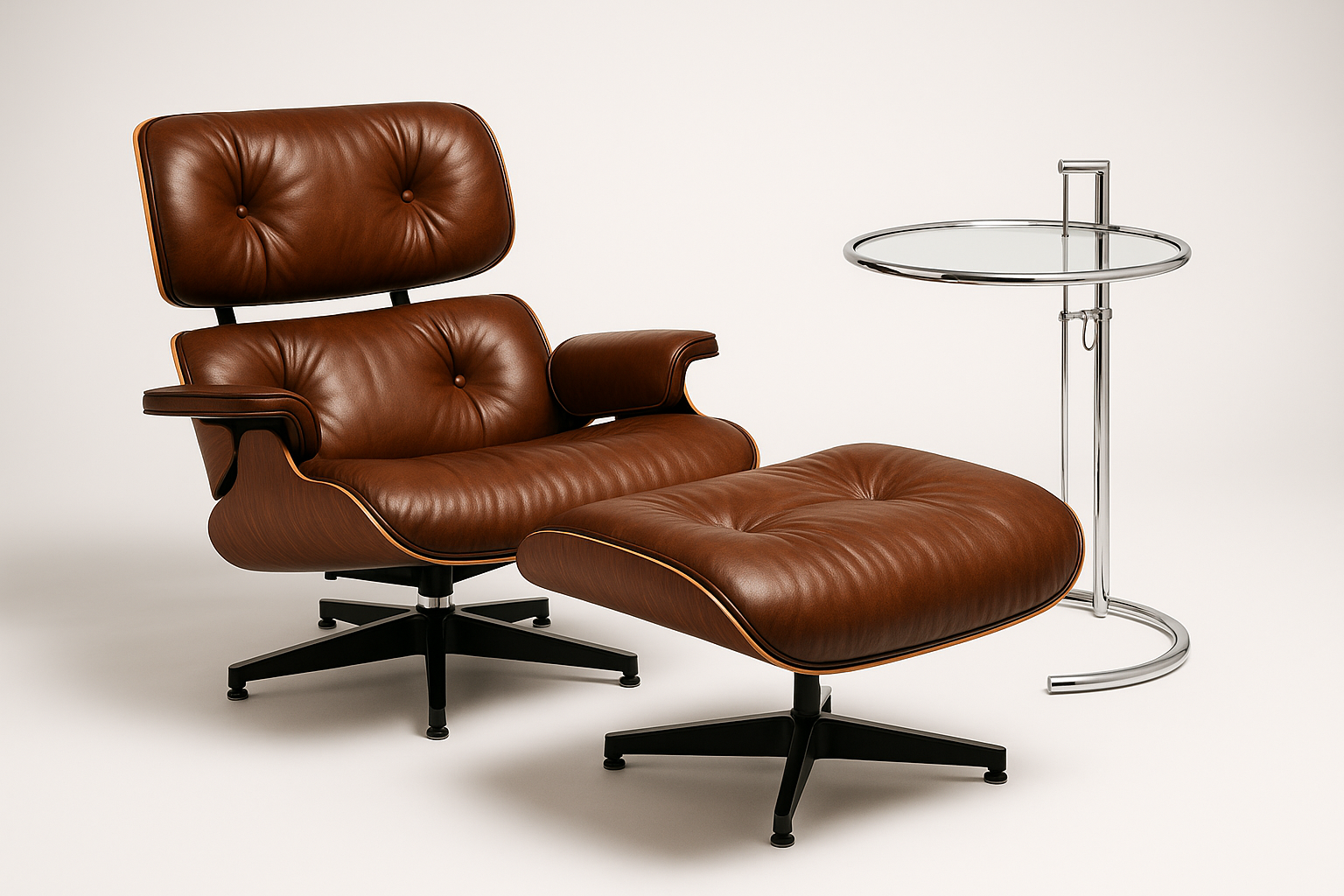 Eames Lounge Chair and Ottoman with Eileen Gray Side Table
